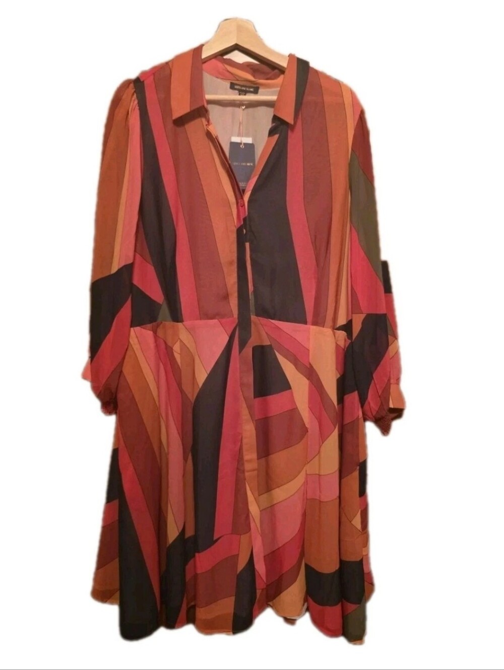 Skies Are Blue Multicolor Geometric Button-Front A-Line Dress